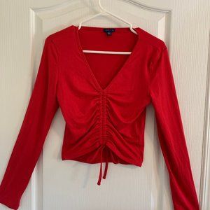 Urban Planet Long Sleeve Front Tie Ruched Crop Top